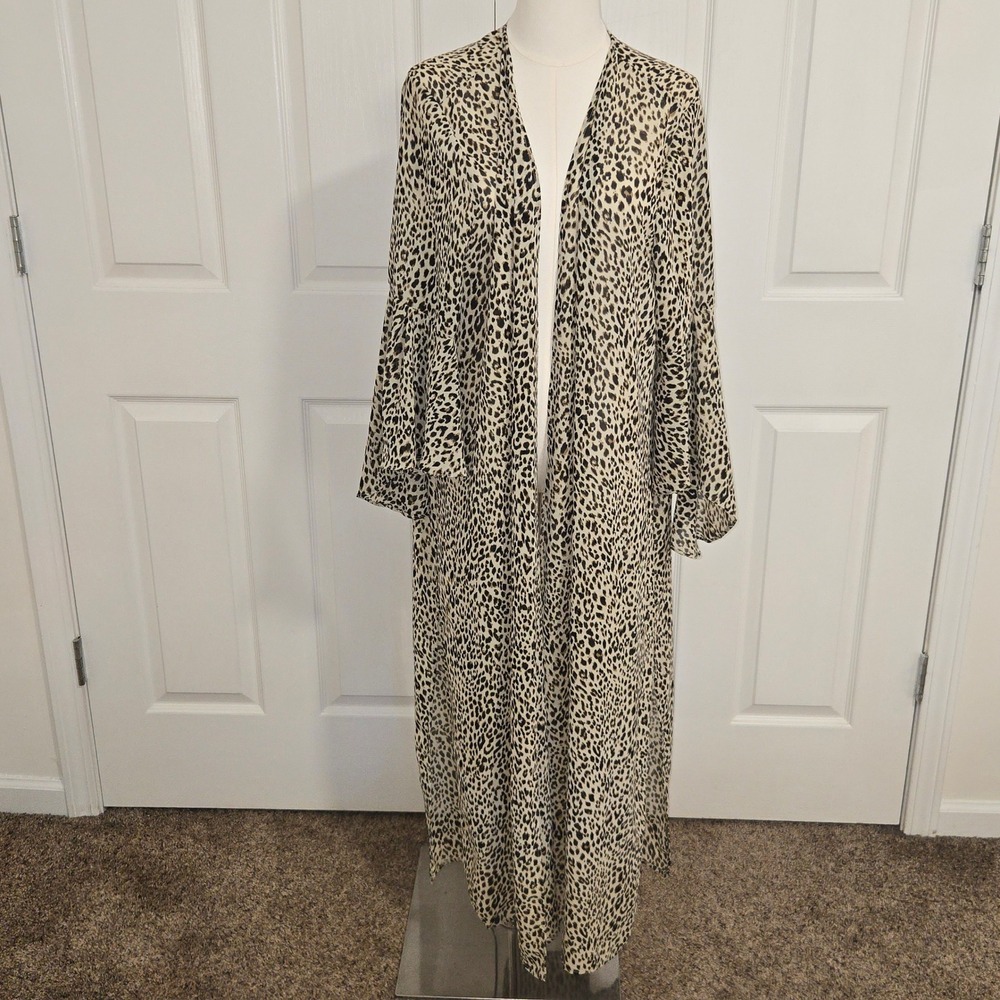 Umgee Duster Cardigan Womens XL Tan Black Leopard Print Bell Sleeve WA4836